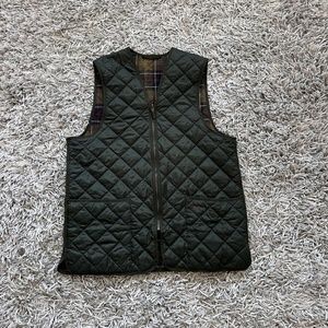 Barbour Vest Quilted Green Reversible Full Zip Plaid Sz 42 Men's